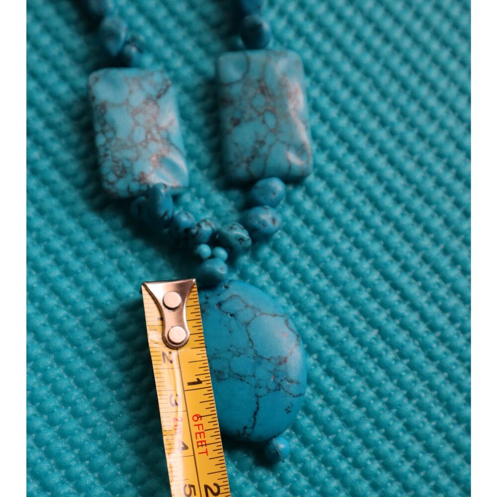 Vintage 90s Y2K Faux Turquoise Pebble Stone Pendant Teardrop Nugget Necklace - Picture 6 of 7